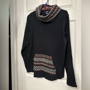 Chaps Shirt Women L  Black Fair Isle Accents Ski Turtleneck Long Sleeve Women’s